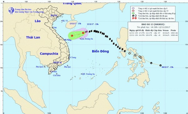 Vị trí và đường đi của bão số 13. (Nguồn: nchmf.gov.vn)