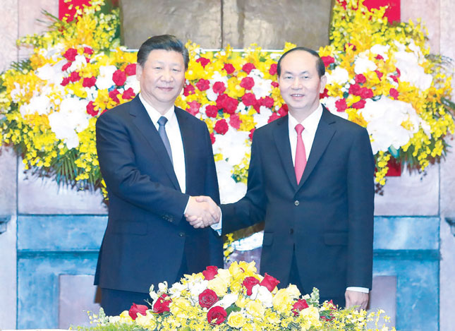Chủ tịch nước Trần Đại Quang hội đàm với Tổng Bí thư, Chủ tịch Trung Quốc Tập Cận Bình thăm cấp Nhà nước tới Việt Nam.    Ảnh: TTXVN