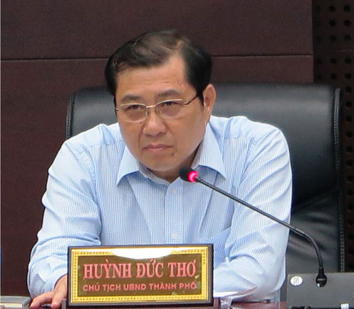Chủ tịch UBND thành phố Huỳnh Đức Thơ chủ trì cuộc họp.Ảnh: S.TRUNG