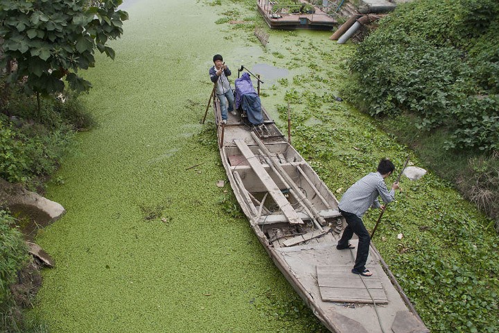 Đi thuyền trên một con sông ô nhiễm.