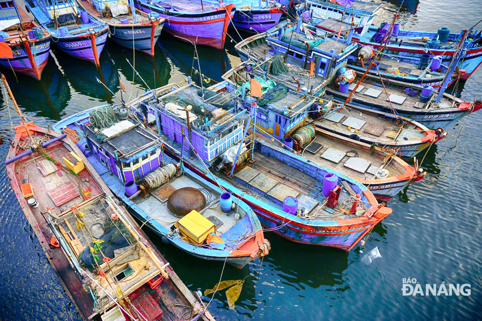  Fishing vessels being anchored bumper-to-bumper at the wharf 