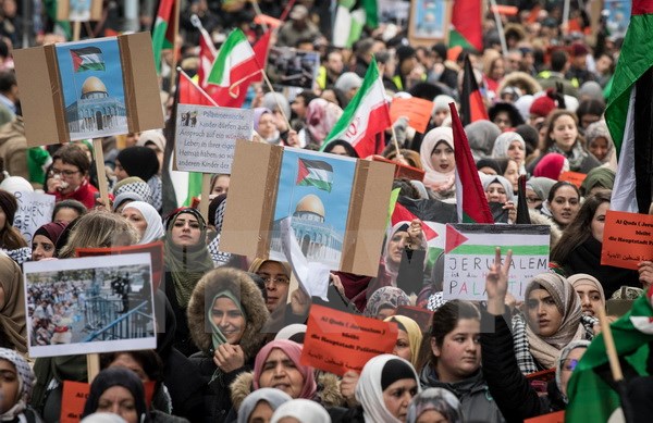 Biểu tình phản đối Mỹ công nhận Jerusalem là thủ đô của Israel. (Nguồn: AFP/TTXVN)