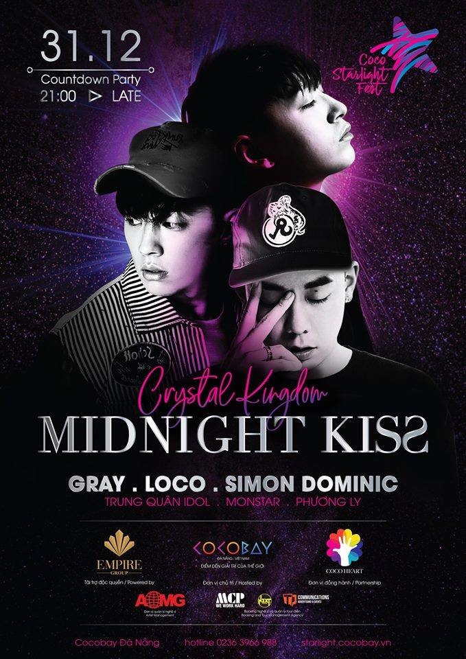 Crossover celebration: Banner of the Countdown Party Midnight Kiss. The three K-Pop rappers and Vietnamese singers will perform on New Year’s Eve at Coco Bay Đà Nẵng. Photo courtesy Coco Bay Đà Nẵng Read more at http://vietnamnews.vn/life-style/419995/k-pop-to-take-stage-in-da-nang-countdown.html#PbPl5UXV0ohCQiAe.99