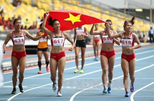 Vietnam's track and field athletes triumphed in 4x100 metre relay category at SEA Games 29 in Malaysia(Photo: VNA)