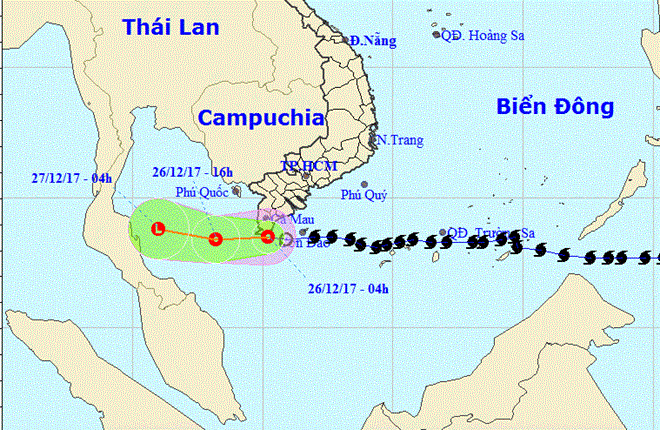 Vị trí và đường đi của cơn bão. (Nguồn: nchmf.gov.vn)