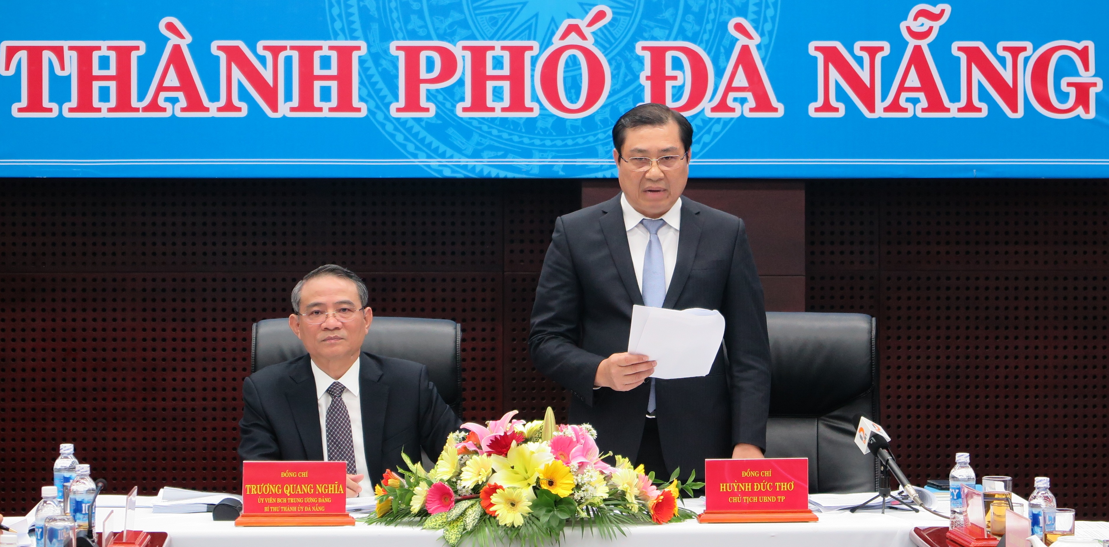 Chủ tịch UBND thành phố Huỳnh Đức Thơ phát biểu tại điểm cầu Đà Nẵng