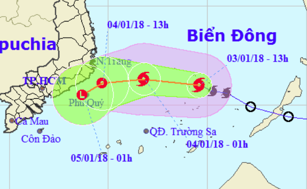 The expected path of the storm 