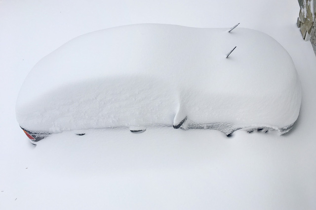 Tuyết rơi dày đặc cũng gây trở ngại cho sinh hoạt của người dân Mỹ. Trong ảnh: Một xe hơi bị vùi trong tuyết ở Virginia hôm 23-1. (Ảnh: Reuters)