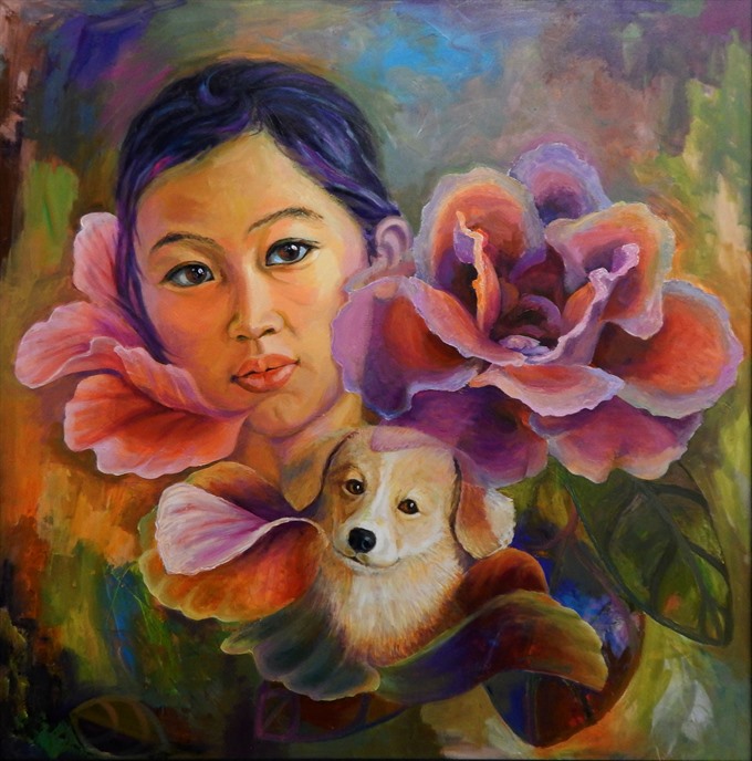 Lucky dog: A young woman and her pet by Trần Văn Tâm. — VNS Photo Trinh Nguyễn Read more at http://vietnamnews.vn/life-style/421276/year-of-dog-paintings-on-display.html#k1zXHBHYlHqWHgYU.99