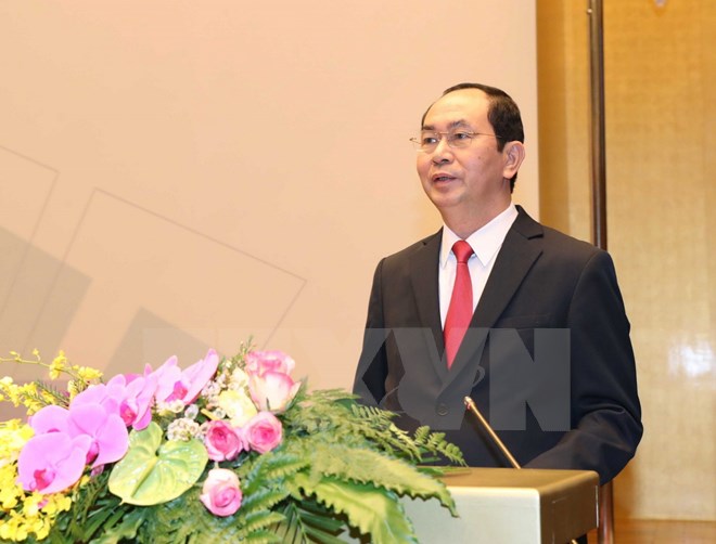Chủ tịch nước Trần Đại Quang phát biểu chào mừng. (Ảnh: Trọng Đức/TTXVN)
