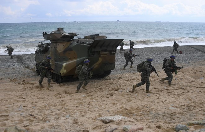 Binh sỹ tham gia cuộc tập trận chung Hàn Quốc - Mỹ tại Pohang, Hàn Quốc ngày 2/4/2017. (Nguồn: AFP/TTXVN)