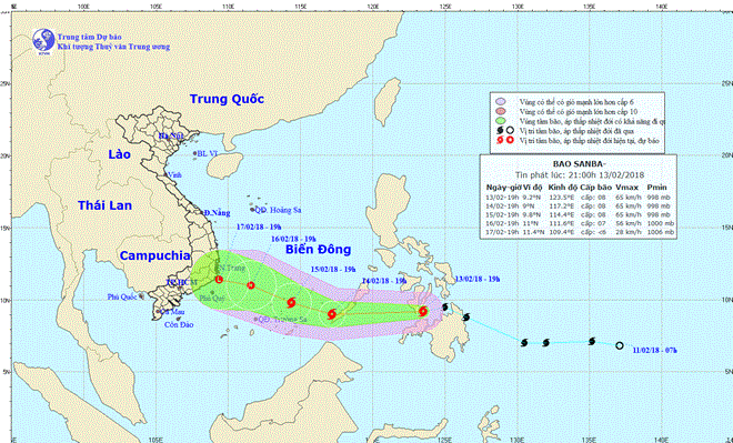 Sơ đồ đường đi của cơn bão. (Nguồn: nchmf.gov.vn)