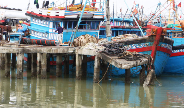 Nhiều hạng mục, công trình ở cảng cá Thọ Quang bị hư hỏng, xuống cấp sau gần 14 năm sử dụng.