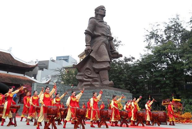 Traditional drum performance at the Dong Da Festival in Hanoi on February 20 (the fifth day of the Lunar New Year) (Photo: VNA)