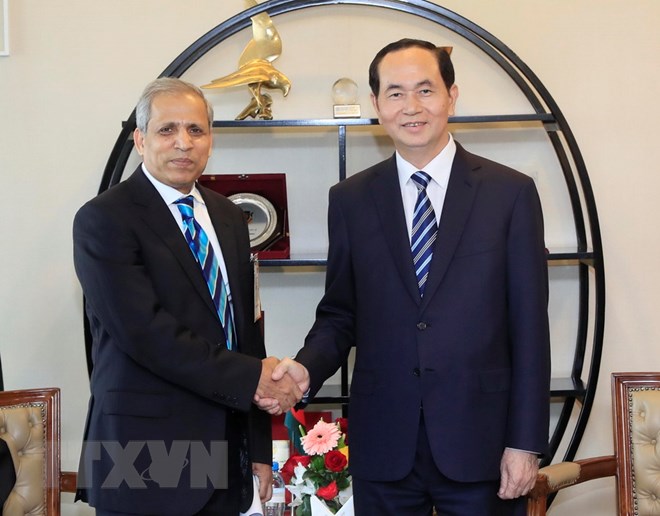 Chủ tịch nước Trần Đại Quang tiếp lãnh đạo FBCCI Shafiul Islam. Ảnh: TTXVN