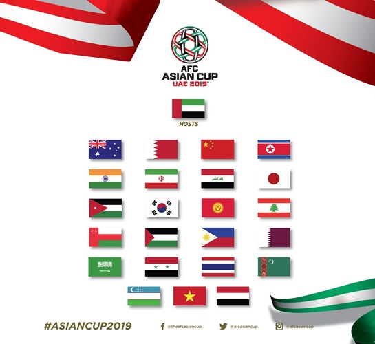 Danh sách 24 đội bóng giành vé vào VCK Asian Cup 2019. Khu vực Đông Nam Á năm nay có ba đội tuyển tham dự Asian Cup 2019 là Việt Nam, Thái Lan và Philippines. Lễ bốc thăm vòng bảng Asian Cup 2019 sẽ diễn ra vào ngày 4/5 tại UAE, 24 đội tuyển sẽ được chia làm 6 bảng và mỗi bảng 4 đội.