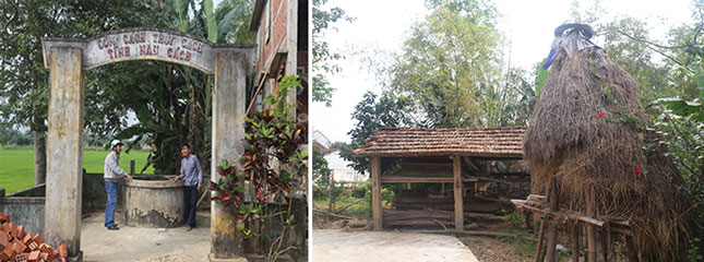 Giếng nước do ông Cửu Tý xây dựng (ảnh trái) và một góc vườn nhà ông ở làng Thanh Châu ngày nay. Ảnh: V.T.L