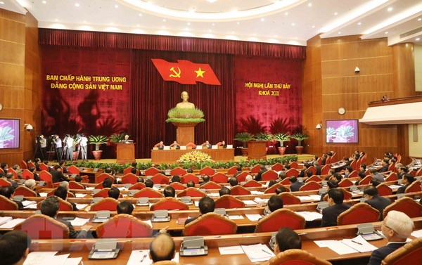Toàn cảnh Lễ khai mạc Hội nghị lần thứ bảy Ban Chấp hành Trung ương Đảng Cộng sản Việt Nam khóa XII. (Ảnh: Trí Dũng/TTXVN)