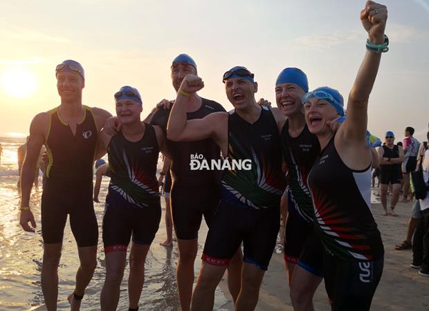 Some athletes were eager to start a 1.9km swim at the Son Thuy Beach.