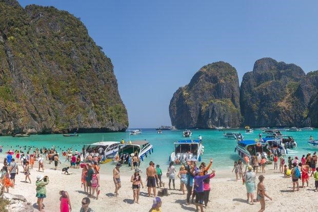 Visitors at Maya Bay (Source: Bangkok Post)