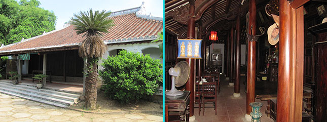 Toàn cảnh nhà cổ của ông Nguyễn Nho Phán (ảnh trái) và các cấu kiện gỗ bên trong phải mất gần 3.000 công thợ mộc Kim Bồng lành nghề mới hoàn thành. Ảnh: Thái Mỹ