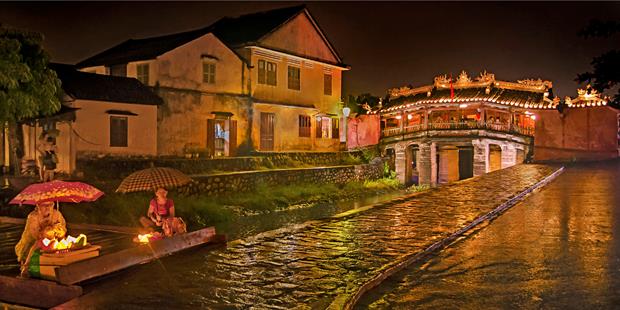 Sparkling Cau Bridge in Hoi An at night