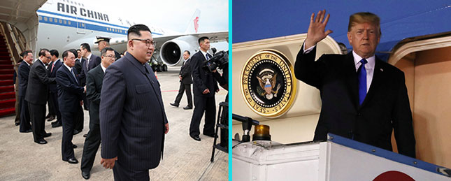 Nhà lãnh đạo CHDCND Triều Tiên Kim Jong-un (trái) và Tổng thống Mỹ Donald Trump sẵn sàng cho cuộc gặp lịch sử tại Singapore.  Ảnh: Tân Hoa xã/New York Post