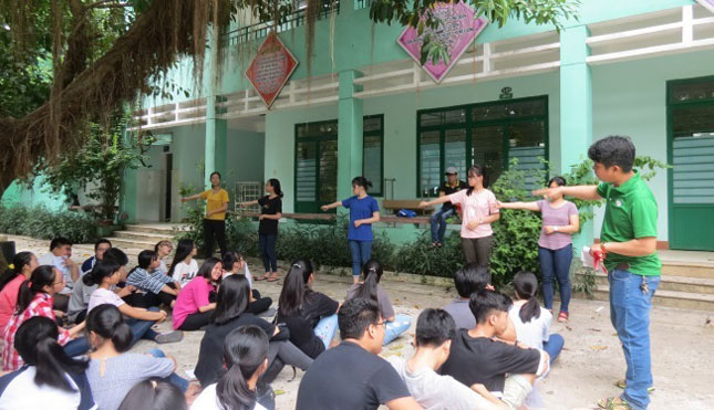 Một góc sinh hoạt hè do Đoàn phường Hòa Cường Bắc tổ chức tại Trường tiểu học Núi Thành vào chủ nhật hằng tuần. Ảnh: T.T