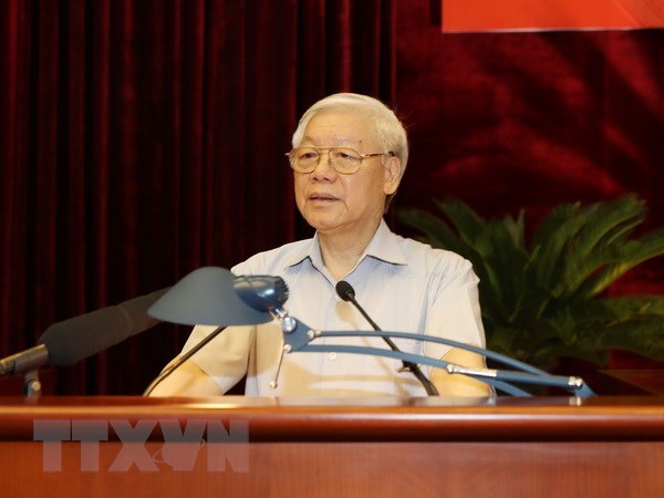 Tổng Bí thư Nguyễn Phú Trọng, Trưởng Ban Chỉ đạo Trung ương về phòng, chống tham nhũng phát biểu kết luận Hội nghị. (Ảnh : Trí Dũng/TTXVN)