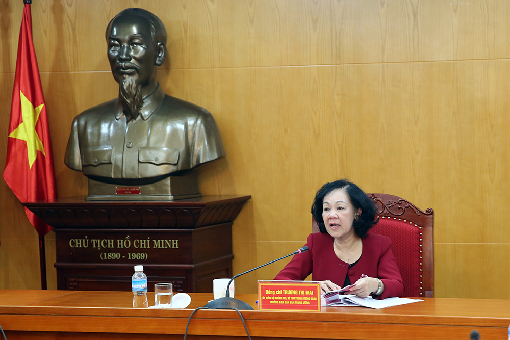 Trưởng ban Dân vận Trung ương Trương Thị Mai: Người dân quan tâm tới sự thay đổi của chính quyền, theo hướng công khai, minh bạch, phục vụ tốt hơn cho quyền, lợi ích của người dân. Ảnh: VGP