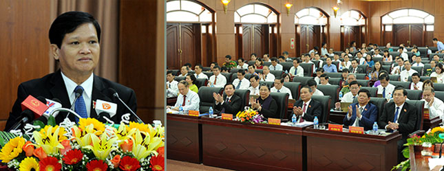 Chủ tịch HĐND thành phố Đà Nẵng Nguyễn Nho Trung phát biểu tại kỳ họp. 										                      Ảnh: ĐẶNG NỞ