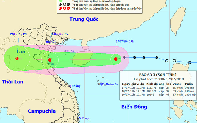 The expected path of the ‘Son Tinh’ storm