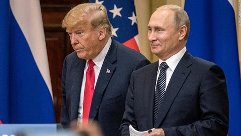 Hội nghị Thượng đỉnh Nga – Mỹ giữa Tổng thống Donald Trump và Tổng thống Nga Vladimir Putin tại Helsinki ngày 16/7. Ảnh: CNN