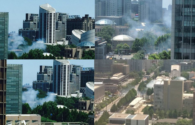 Hiện trường vụ nổ trước Đại sứ quán Mỹ tại Bắc Kinh (Ảnh: Weibo)