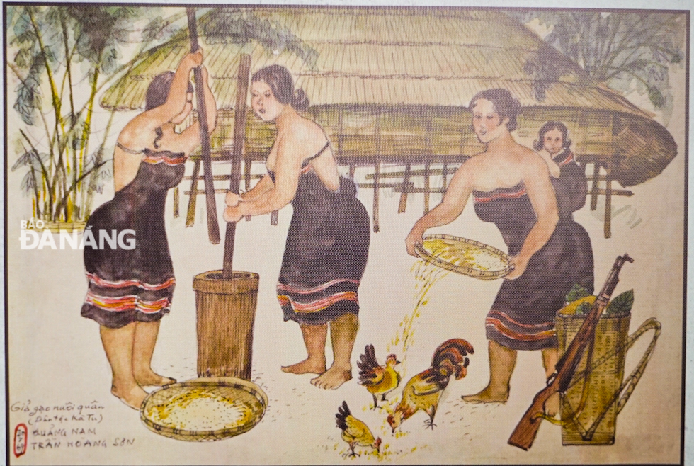 Bức ký họa “Giã gạo nuôi quân” của cố họa sĩ Hoàng Sơn. 