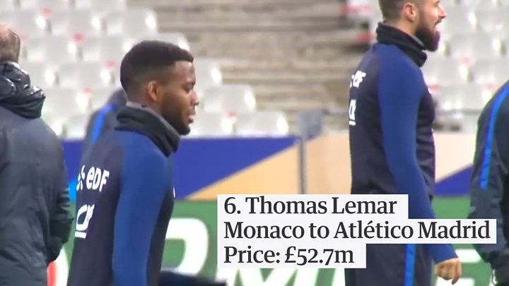   6. Thomas Lemar từ Monaco đến Atletico Madrid: Giá 52,7 triệu Bảng.