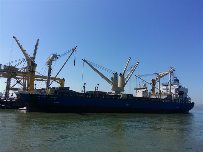 A cargo ship docks at the Tien Sa Port