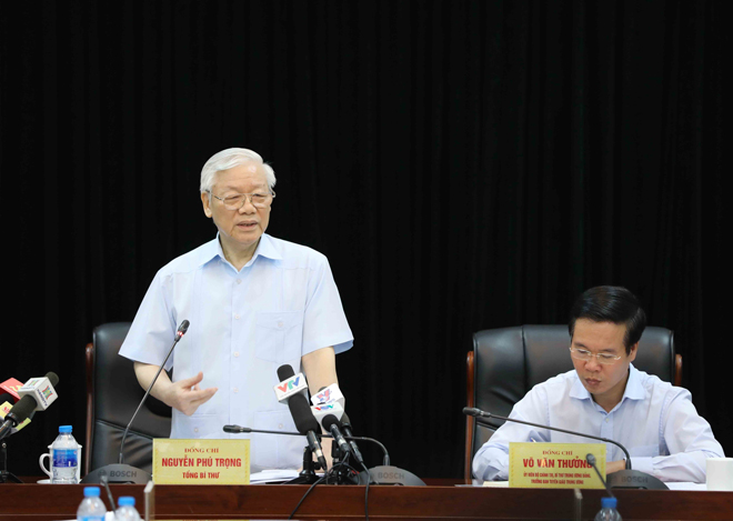 Tổng Bí thư Nguyễn Phú Trọng phát biểu tại buổi làm việc.	              Ảnh:  TTXVN