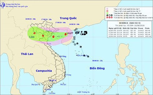 Đường đi của bão số 4 (ảnh: Trung tâm Dự báo Khí tượng Thủy văn quốc gia)