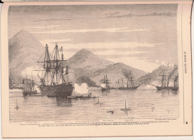 Tàu chiến quân Pháp tấn công Đà Nẵng ngày 1-9-1858.  (Nguồn: Trung tâm lưu trữ Bộ Quốc phòng Pháp)