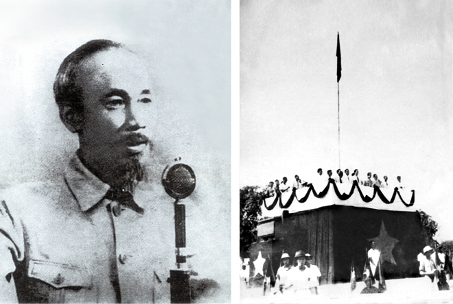 Chủ tịch Hồ Chí Minh đọc Tuyên ngôn Độc lập tại Quảng trường Ba Đình ngày 2-9-1945. (Ảnh tư liệu)