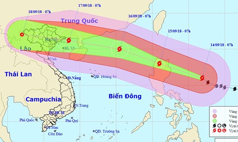 Hướng di chuyển của siêu bão Mangkhut (Trung tâm dự báo Khí tượng Thủy văn quốc gia)
