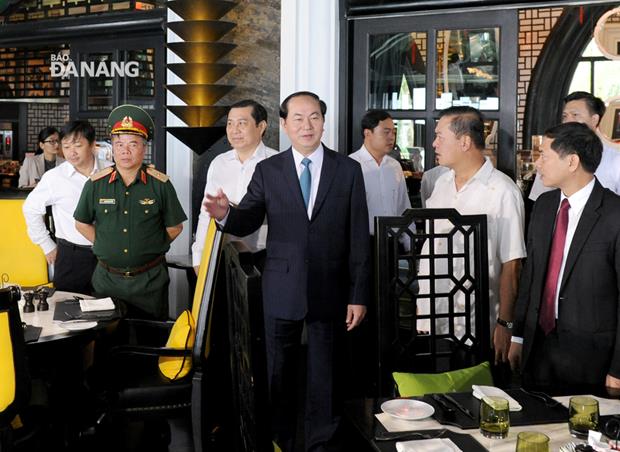 ... and checking a restaurant at the InterContinental Danang Sun Peninsula Resort