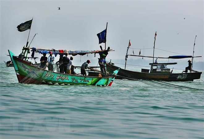 Fishermen go fishing in waters off Lumpung, Sumatra, Indonesia. (Photo: AFP/VNA)