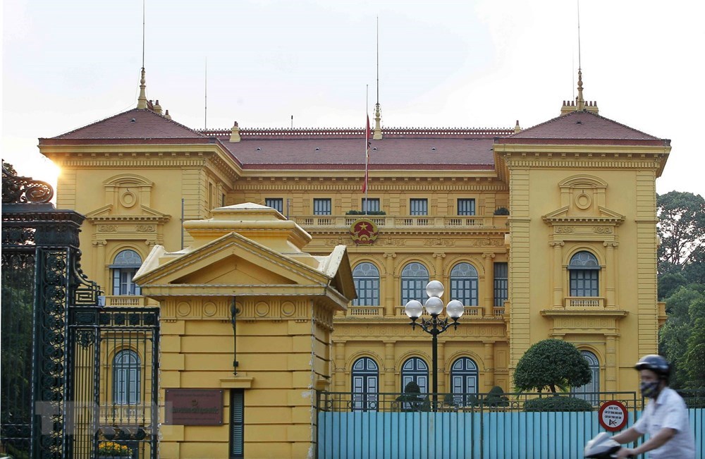 The national flag flies at half-mast at the Presidential Palace