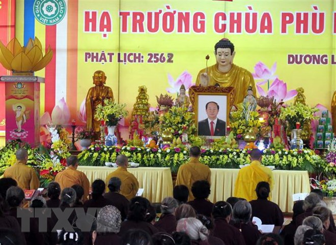 Quang cảnh Lễ cầu siêu tưởng niệm Chủ tịch nước Trần Đại Quang. (Ảnh: Thu Hằng/TTXVN)
