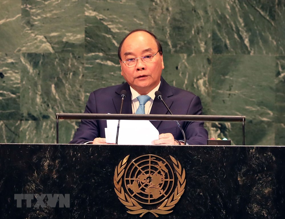 Thủ tướng Nguyễn Xuân Phúc phát biểu tại Phiên thảo luận Đại hội đồng Liên hợp quốc lần thứ 73. (Ảnh: Thống Nhất/TTXVN) 