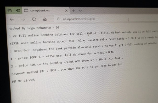 Một ngân hàng Việt bị tấn công, hacker 'dọa' bán 275.000 dữ liệu