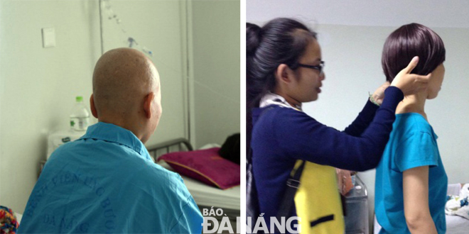 Mái tóc - niềm kiêu hãnh của phụ nữ bị rơi rụng qua quá trình điều trị ung thư (ảnh trái), nhưng các chị sẽ không đơn độc trên hành trình tìm lại vẻ đẹp của mình. Ảnh: Q. Trang