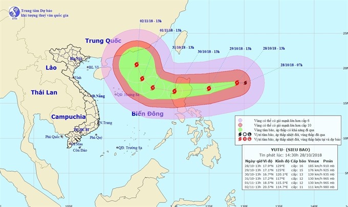 The forecasted direction of Yutu. — VNA/VNS Photo